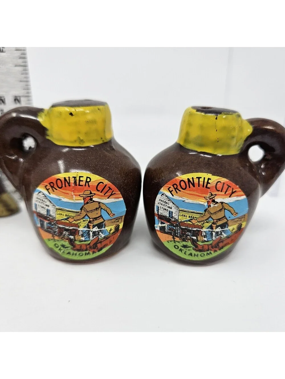 Vintage Salt & Pepper Shakers Donkey With Cart Little Brown Jugs Handmade MCM